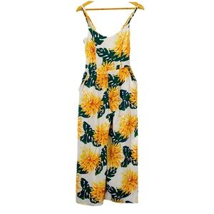 Zara Printed Floral Jumpsuit Tropical Leaf Flowy Boho Romper Wide Leg Jumper XS
